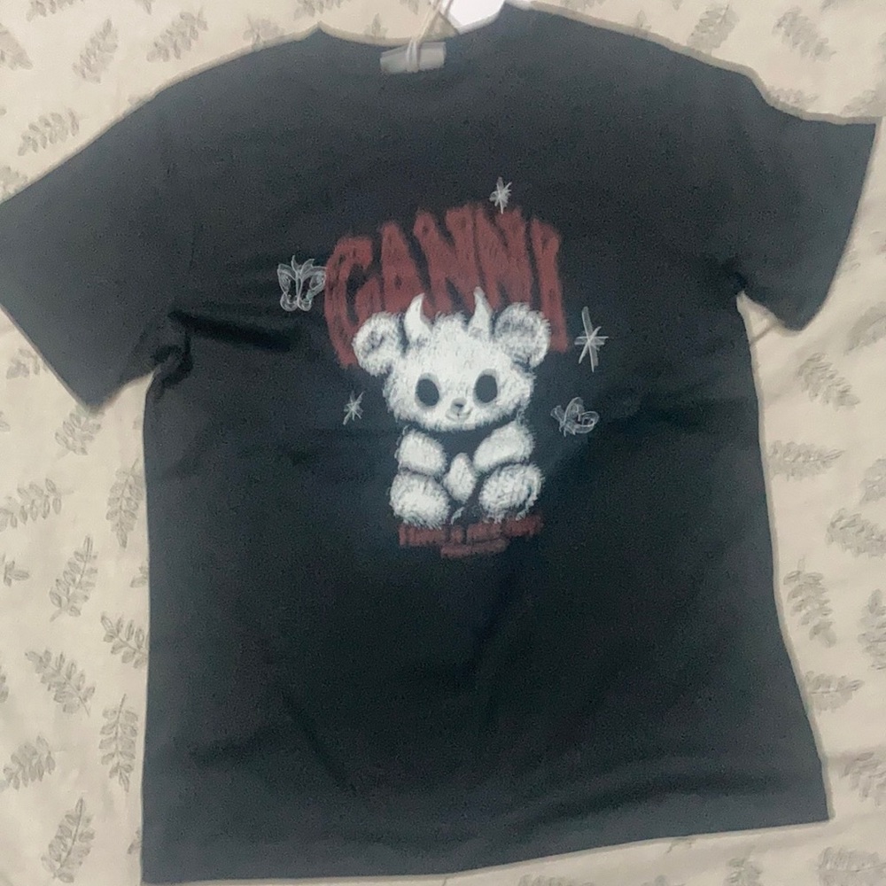 Kawaii Devil Bear Graphic T-shirt Black Casual Cute cartoon Tee size Medium